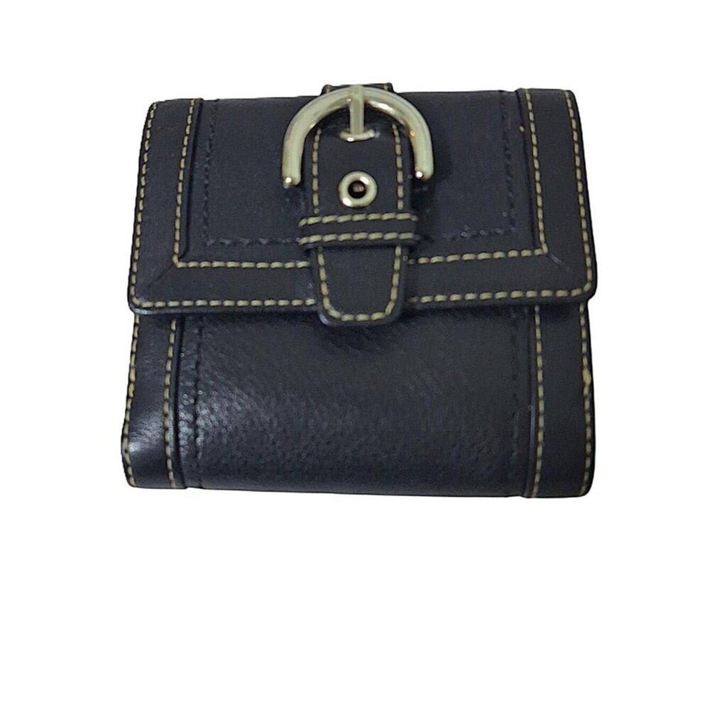 Coach Soho Women's Bifold Wallet Black Leather Tan Interior Buckle Snap